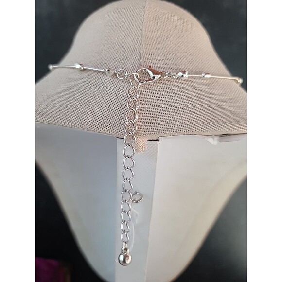 Salmon Enamel Rhinestone Beaded Leaf Pendant Adjustable Necklace - Picture 4 of 10